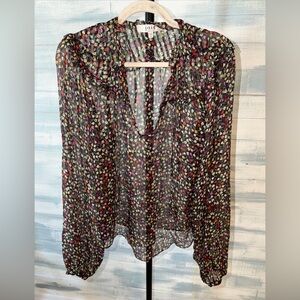 Joie 100% Silk Floral Sheer Long Sleeve Blouse Women’s Size Small Multicolor